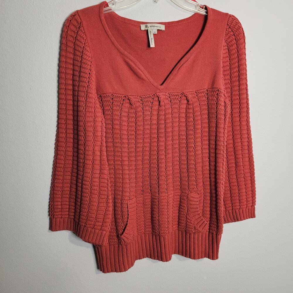 BCBGeneration Pullover Sweater Pouch Pocket Long Sleeve Rust Color Size M